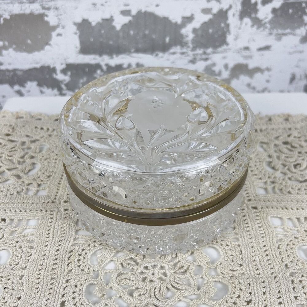 Vtg French Cut & Formed Glass Baccarat Style Jewelry Casket Trinket Box 4.75” - Picture 2 of 14